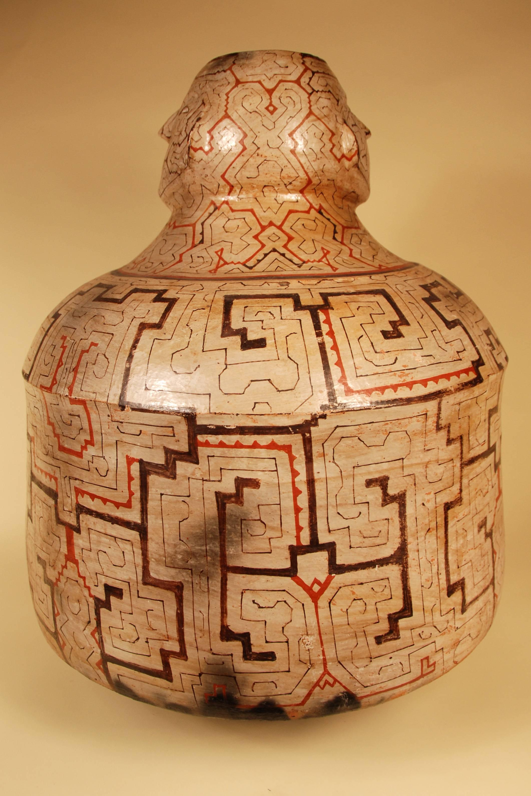 Tribal Mid-20th Century Shipibo South American Double Faced Figurative Ceramic Pot
