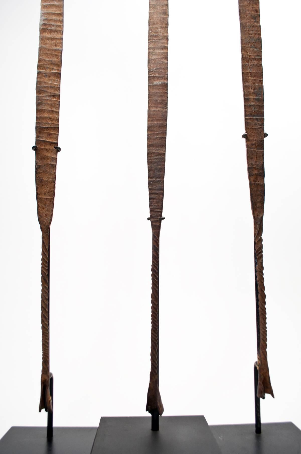 Offered by Zena Kruzick
Early 20th century tribal iron currency from the Idoma of Nigeria, Africa
Cross River region

Iron currency made in the shape of a hoe, like these examples, were used in trade for bridal dowries and other important