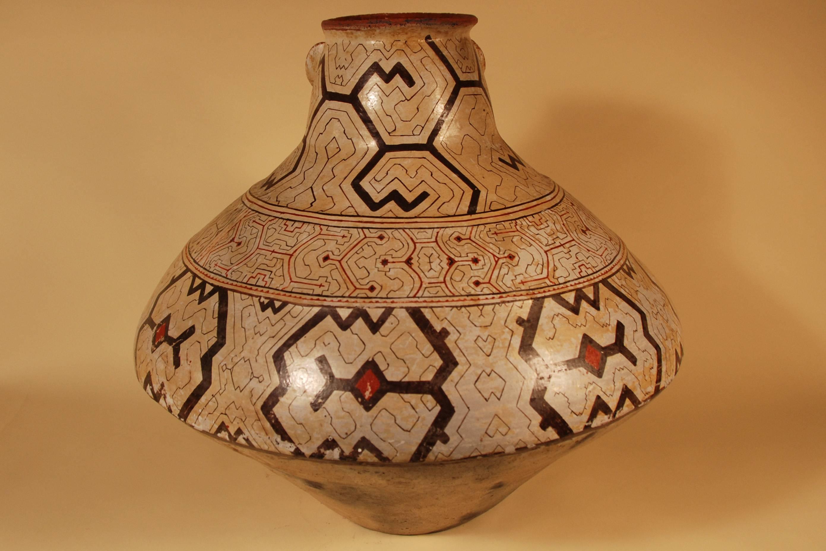 Hand-Crafted Mid-20th Century Large Tribal Ceramic Unique Pot Shipibo Culture Peru