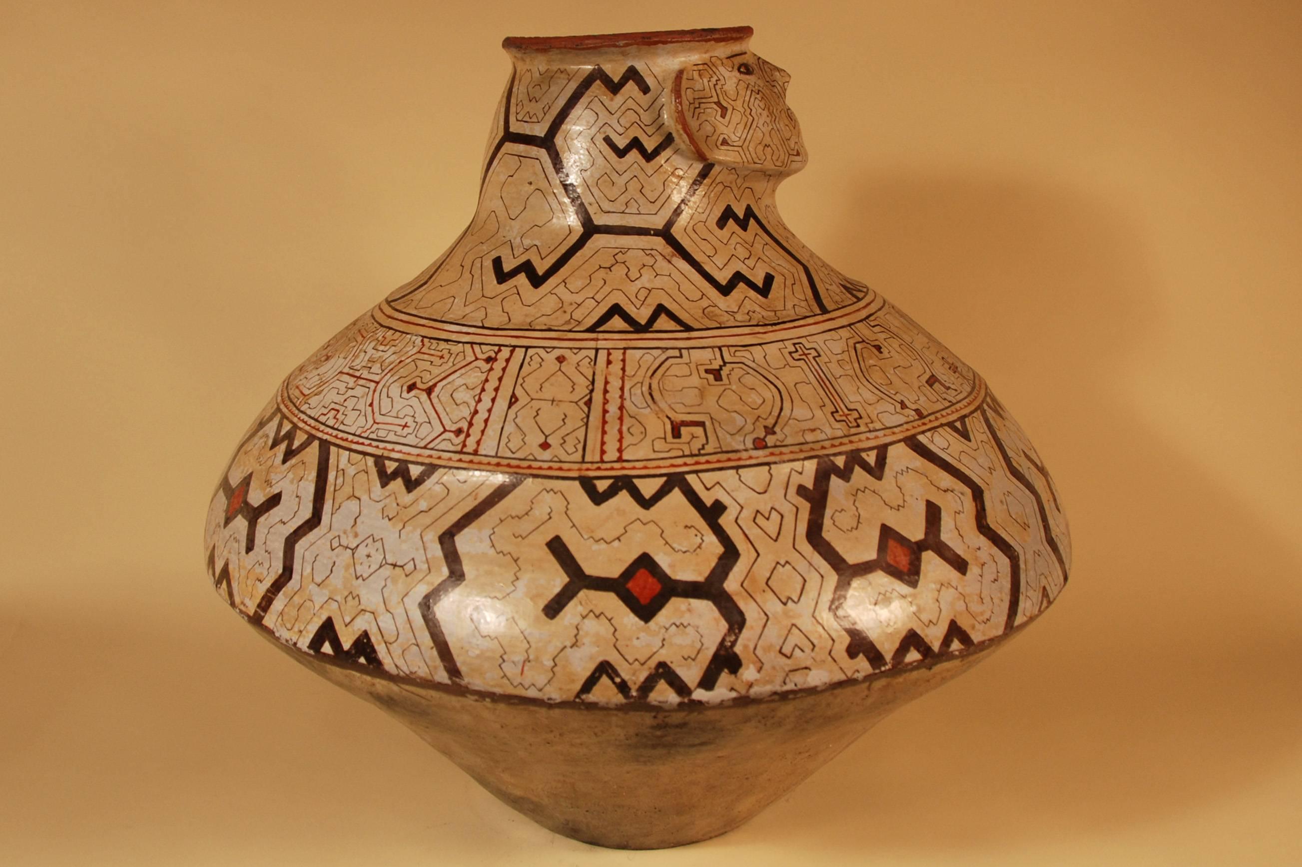 Peruvian Mid-20th Century Large Tribal Ceramic Unique Pot Shipibo Culture Peru
