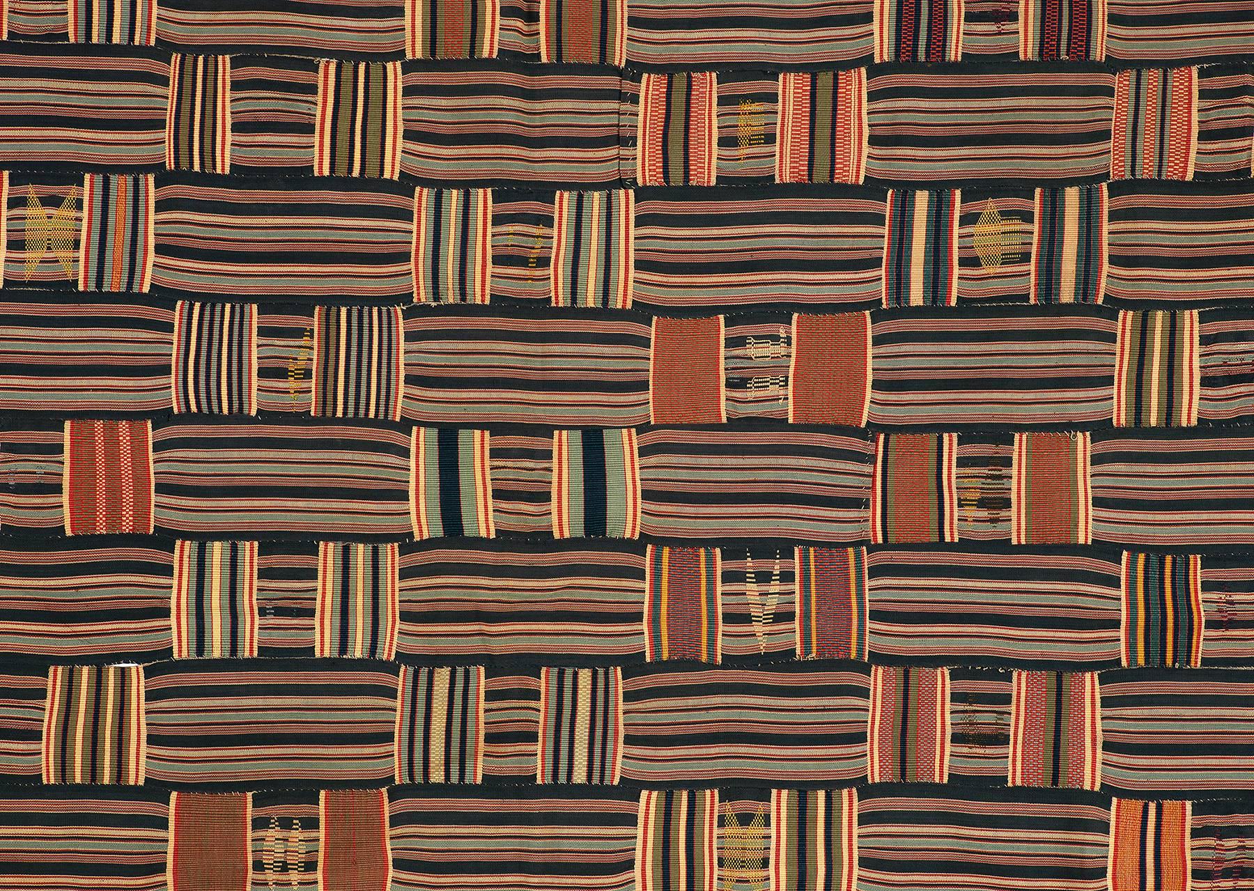 Offered by Andres Moraga.
Ewe Man's prestige cloth, Ghana.
Early 20th century.
Strip weave with supplementary patterns.
  