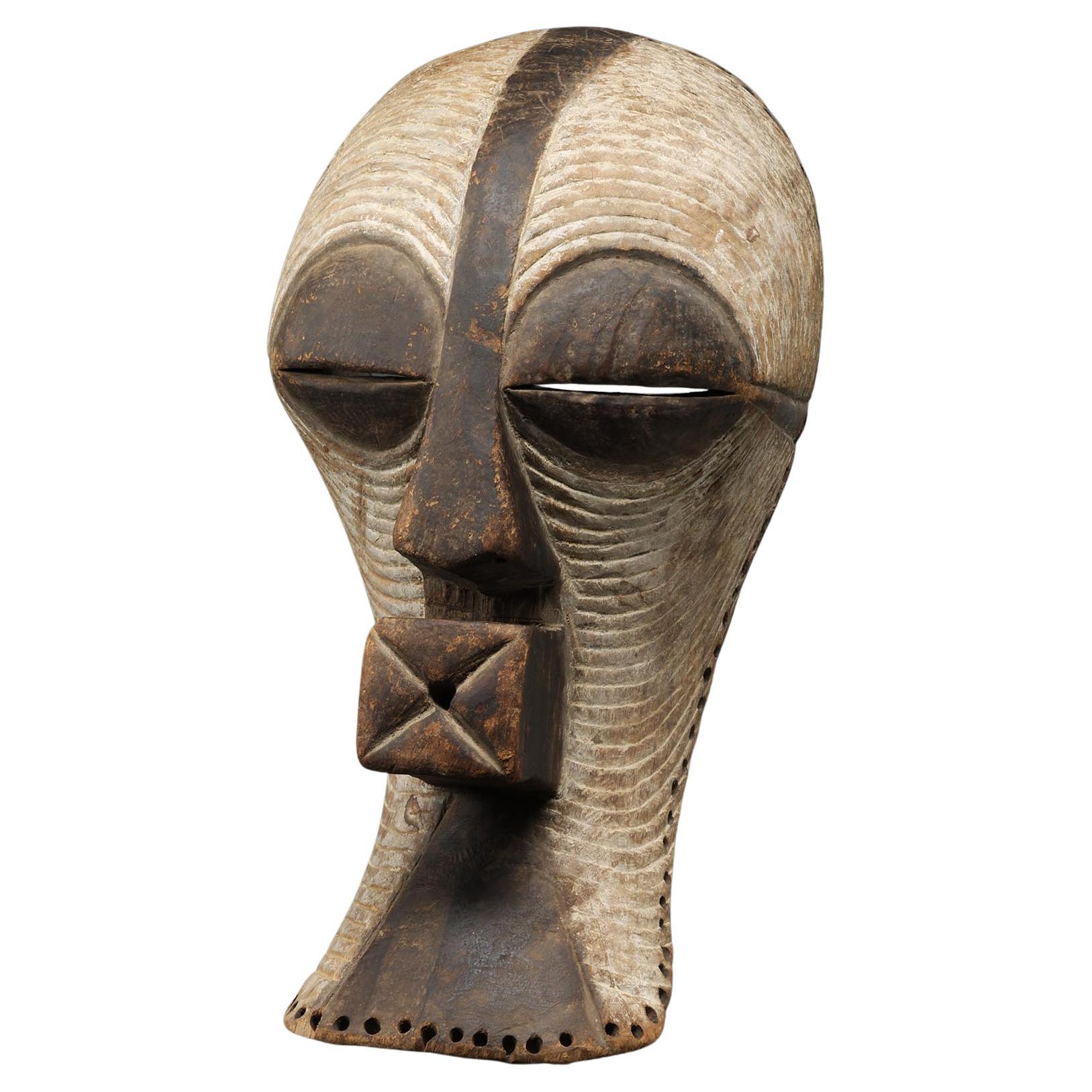 Songye Female Large Wood Kifwebe Mask with White, Black, Provenance, DRC Africa