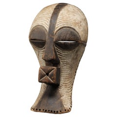 Songye Female Large Wood Kifwebe Mask with White, Black, Provenance, DRC Africa