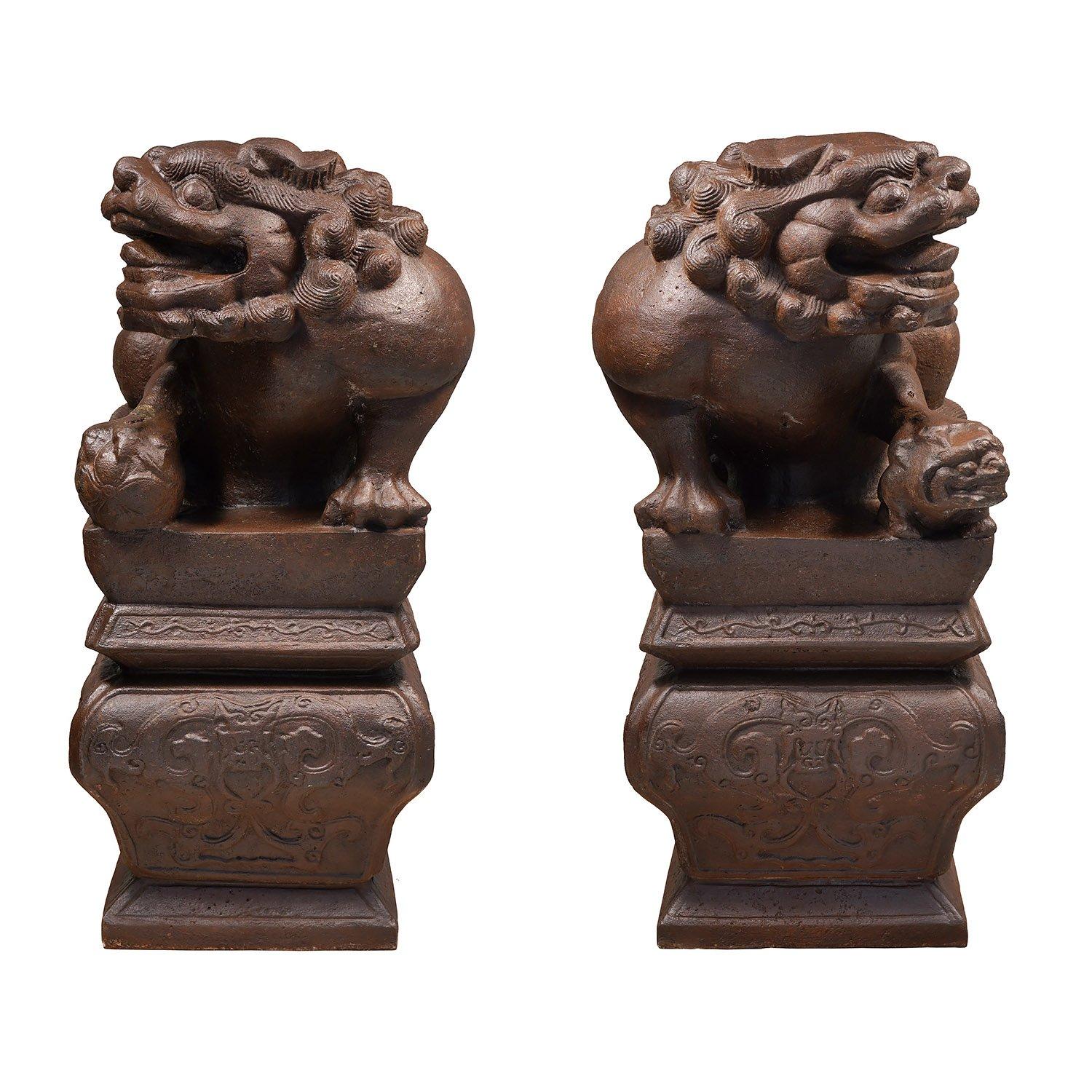 Other 20th Century Large Pair of Chinese Cast Iron Guardian Lions For Sale
