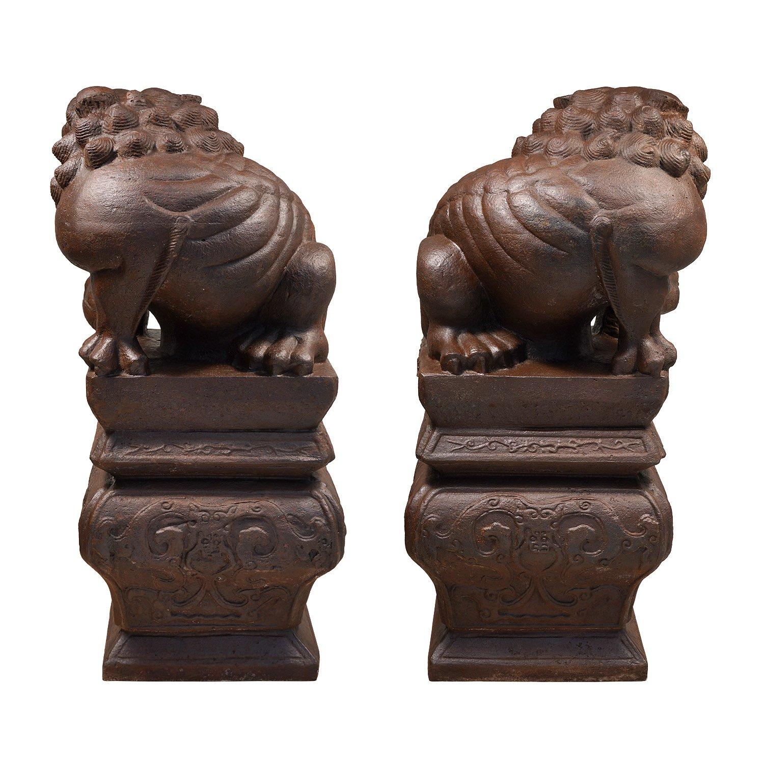 20th Century Large Pair of Chinese Cast Iron Guardian Lions In Good Condition For Sale In Point Richmond, CA