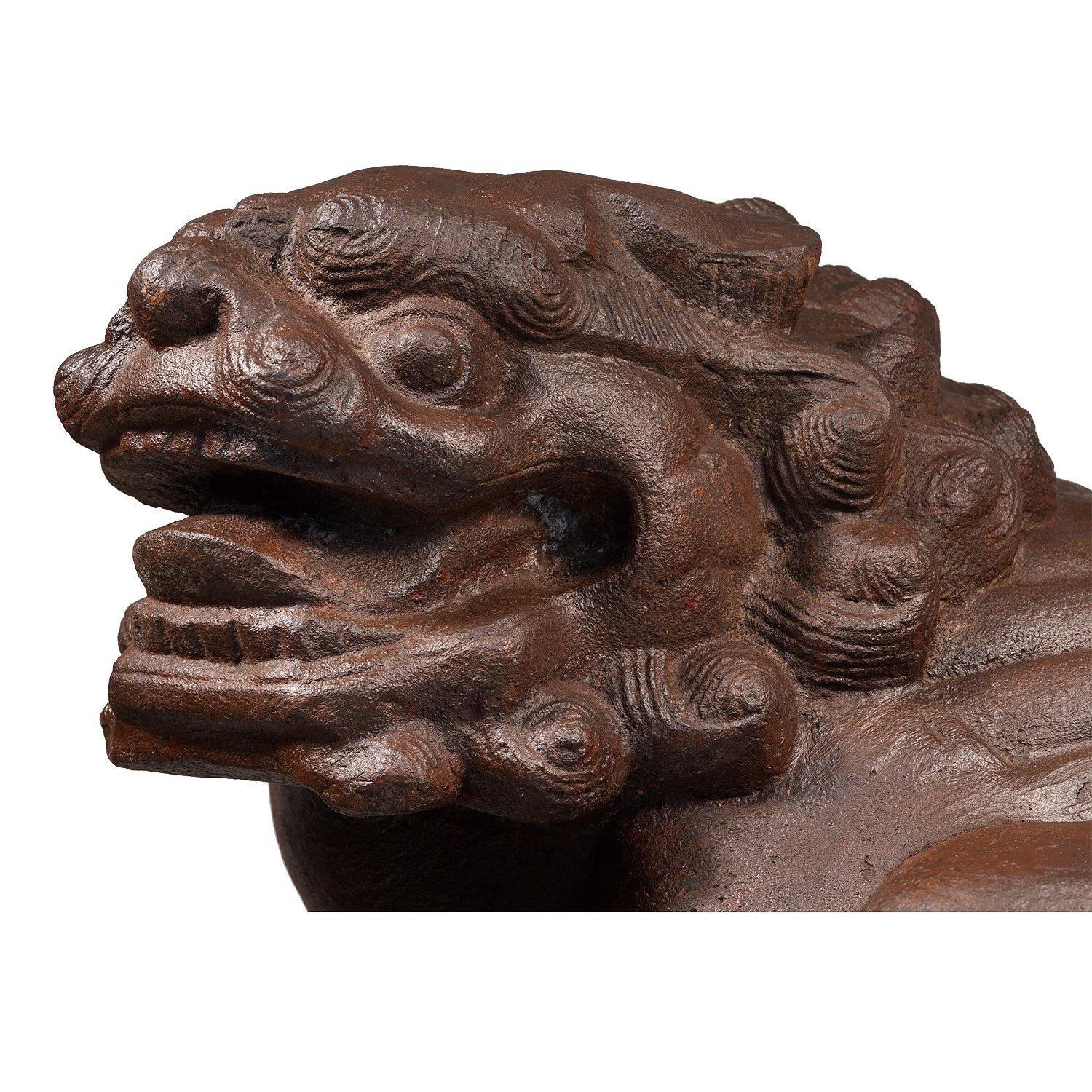 20th Century Large Pair of Chinese Cast Iron Guardian Lions For Sale 5