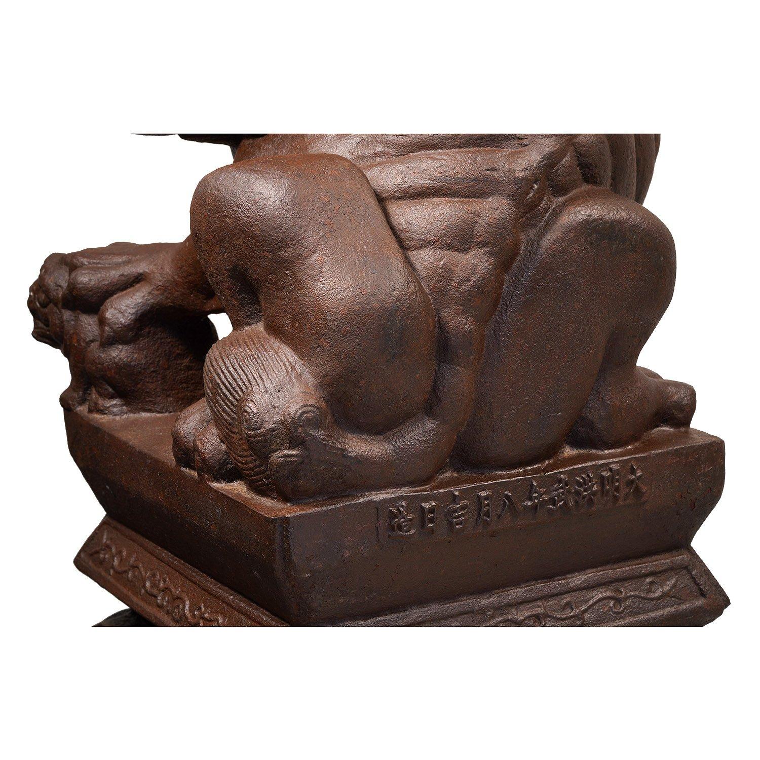 20th Century Large Pair of Chinese Cast Iron Guardian Lions For Sale 10