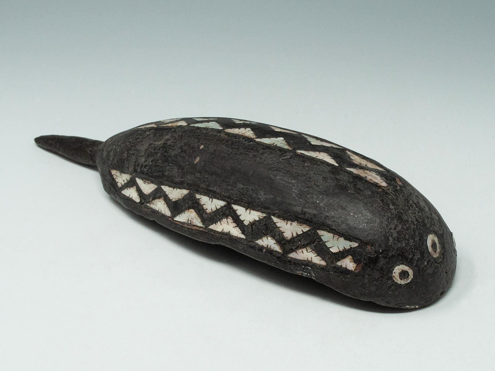 Tribal Early 20th Century Wood and Shell Inlay Scoop, Solomon Islands For Sale