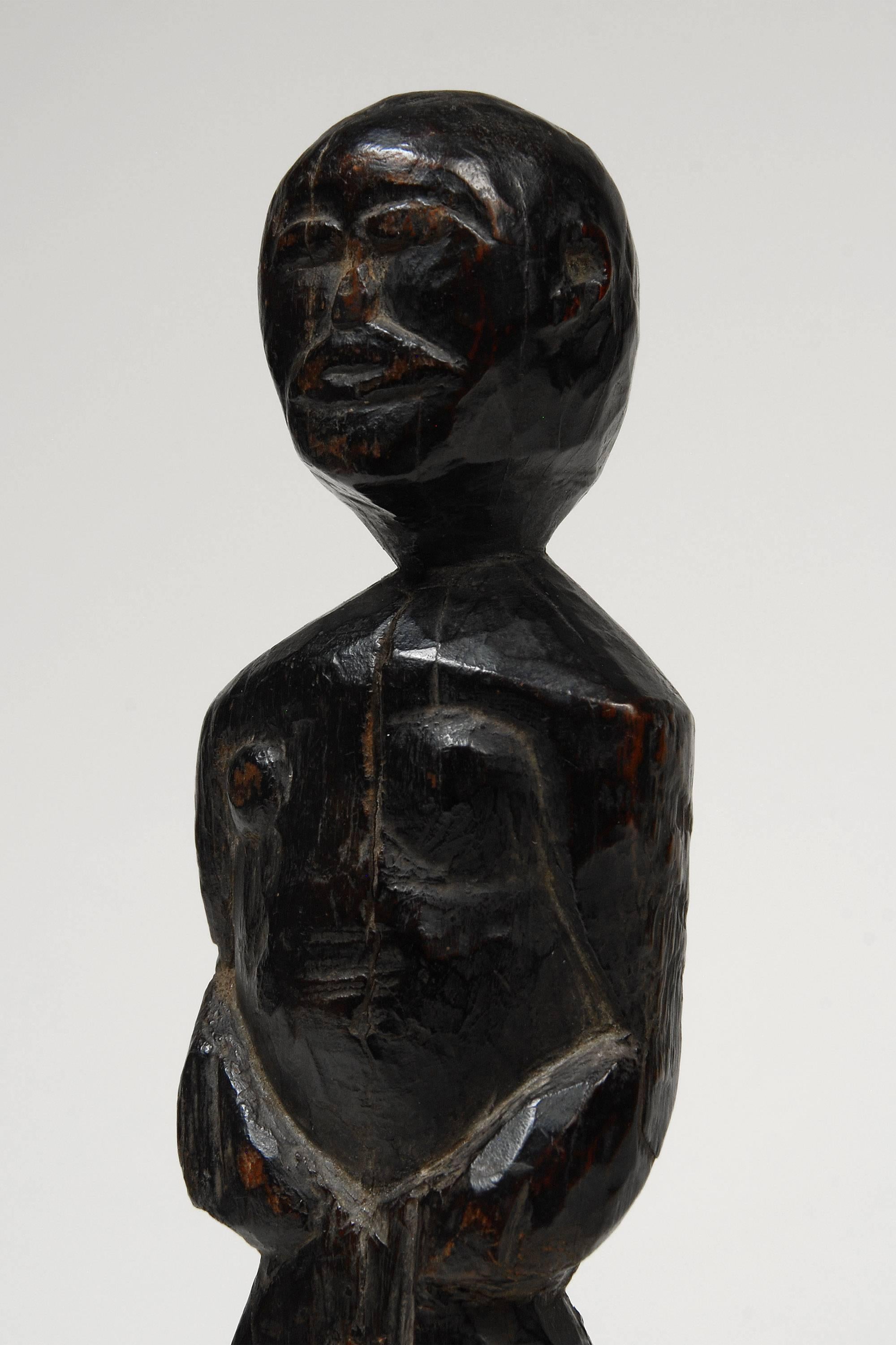 Hand-Carved Early 20th Century Simply Carved Wood Figure from Nepal