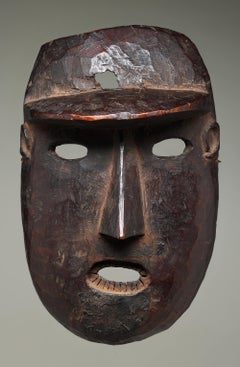 Old Nepal Wood Dance Mask with Open Mouth Teeth Carved Eyebrow Late 19th Century