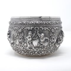 Antique Burmese Repoussé Silver Water Bowl.