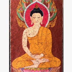 Thai Traditional Buddhist Phra Bot (Banner Painting) of Mucalinda Buddha