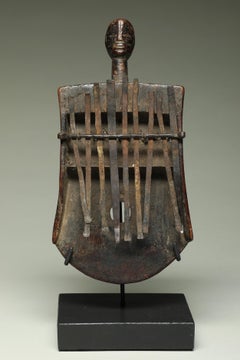 Old Used African Mbira or Sanza Finger Piano Wood Metal Congo with Head