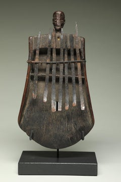 Old Used African Mbira or Sanza Finger Piano Wood Metal Tabwa, Congo with Head