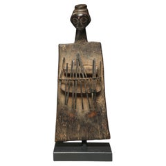 Old Used African Mbira or Sanza Finger Piano Wood Metal Luba Congo Large Head
