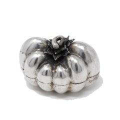 Small Vintage Cambodian Silver Pumpkin Shaped Betel Box.