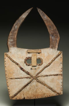 Large Flat Tussian Antelope Mask, Carved Wood, Burkina Faso, Mid 20th Century