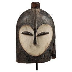 Early Stylized Kwele Helmet Wood Mask, Gabon White Heart Face ex Zollman col.