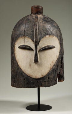Early Stylized Kwele Helmet Wood Mask, Gabon White Heart Face ex Zollman col.