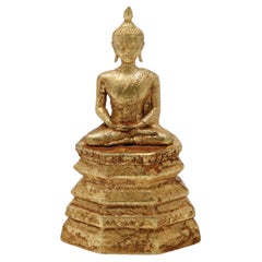 Antique Thai Gilded Metal Miniature Buddha Figure