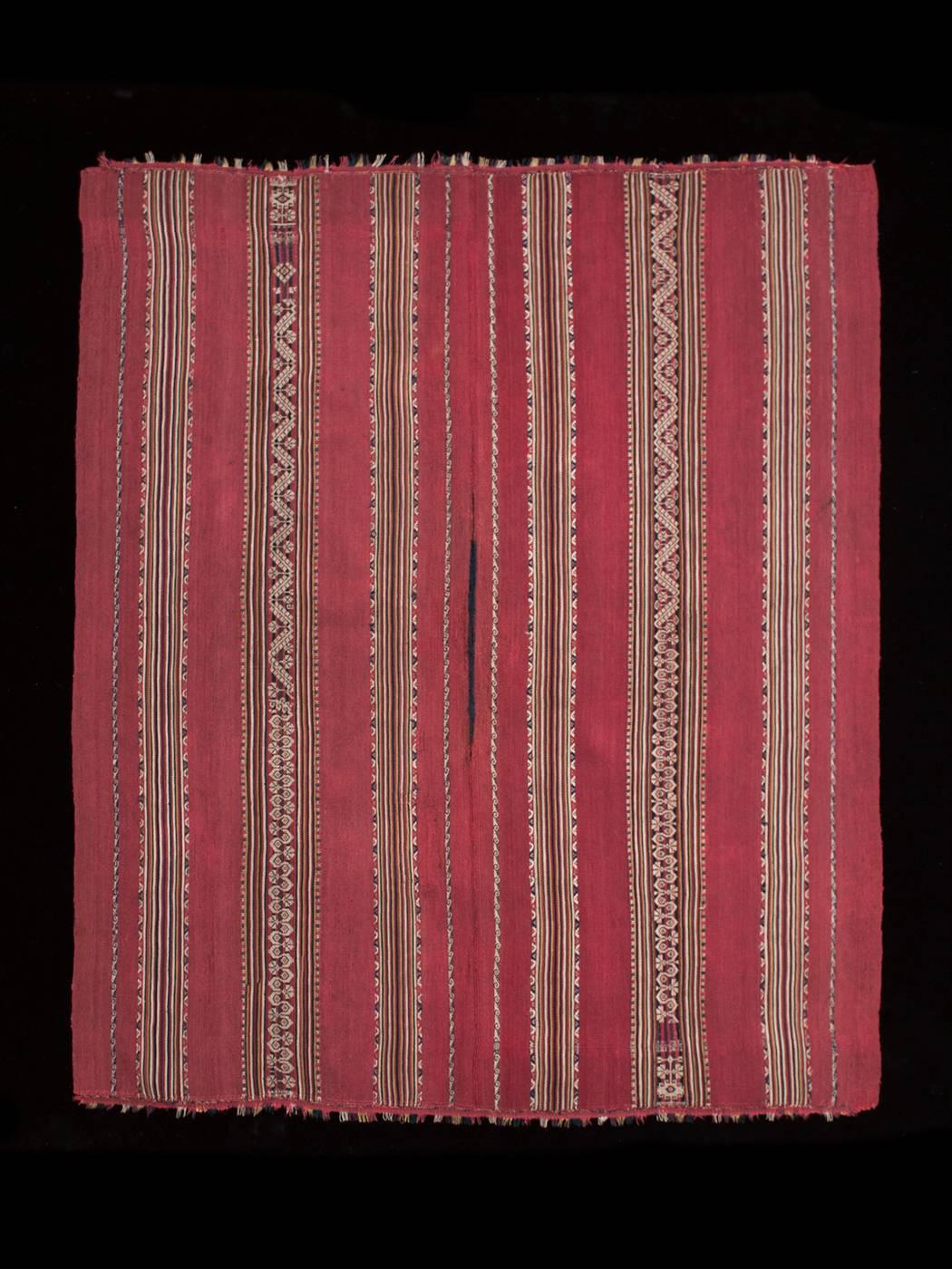 Mid-19th century Aymara Ponchito (small poncho), Bolivar region, Bolivia

Warp-faced alpaca plain weave with stripes of complementary warp weave.
 