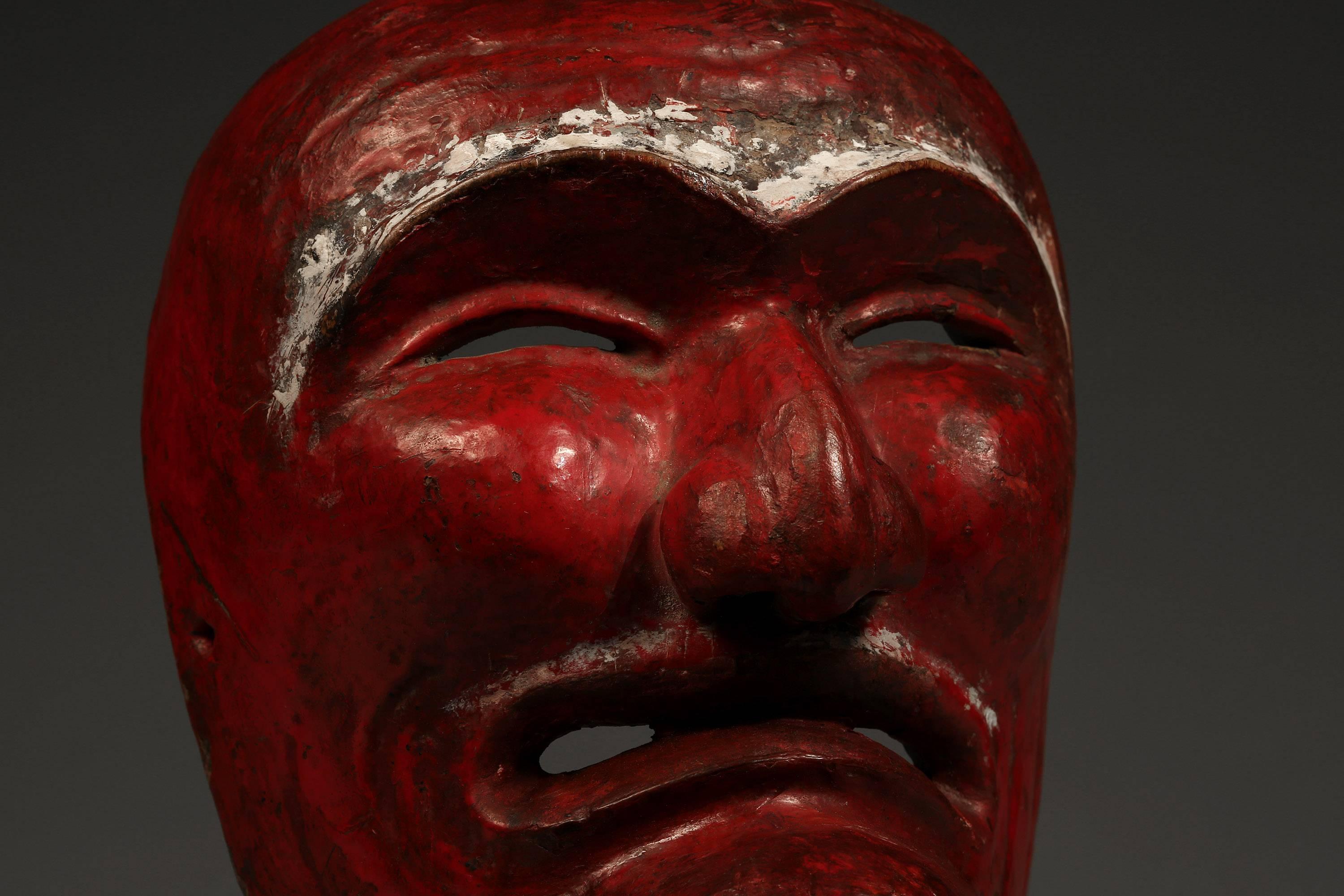 Rustic Early 20th Century Noh Mask Japan/Indonesia Old Man Character