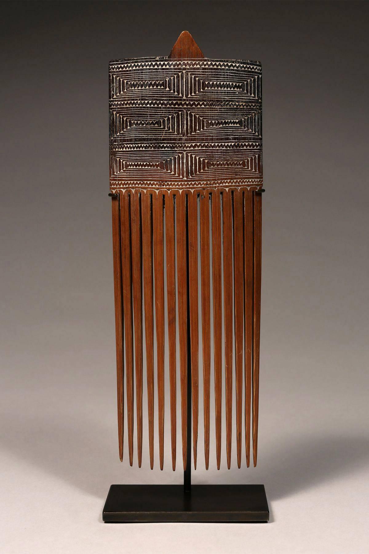 Other Early to Mid-20th Century Mounted Tribal Bamboo Comb, Papua New Guinea