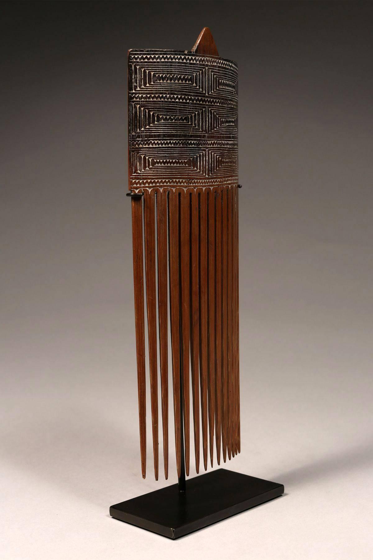 Papua New Guinean Early to Mid-20th Century Mounted Tribal Bamboo Comb, Papua New Guinea