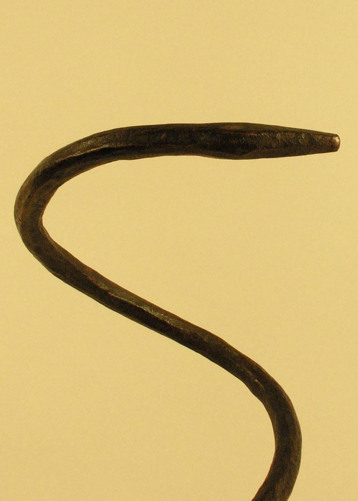 Hand-Crafted 19th or Early 20th Century Tribal Copper Snake Currency Sculpture Zaire Africa For Sale