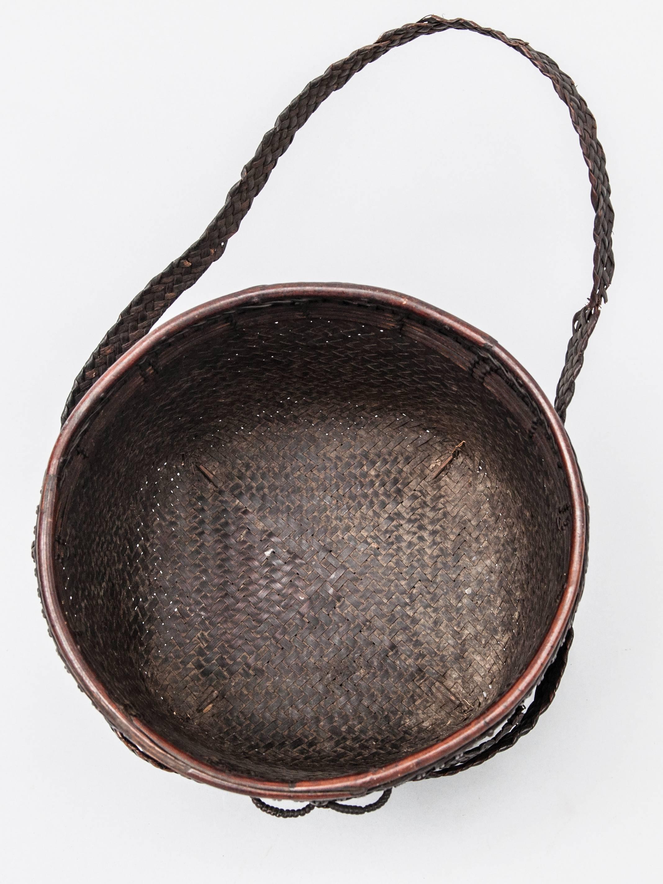 Tribal Collecting Basket from Ata Pue Area of Laos, Mid-20th Century, Bamboo, Rattan