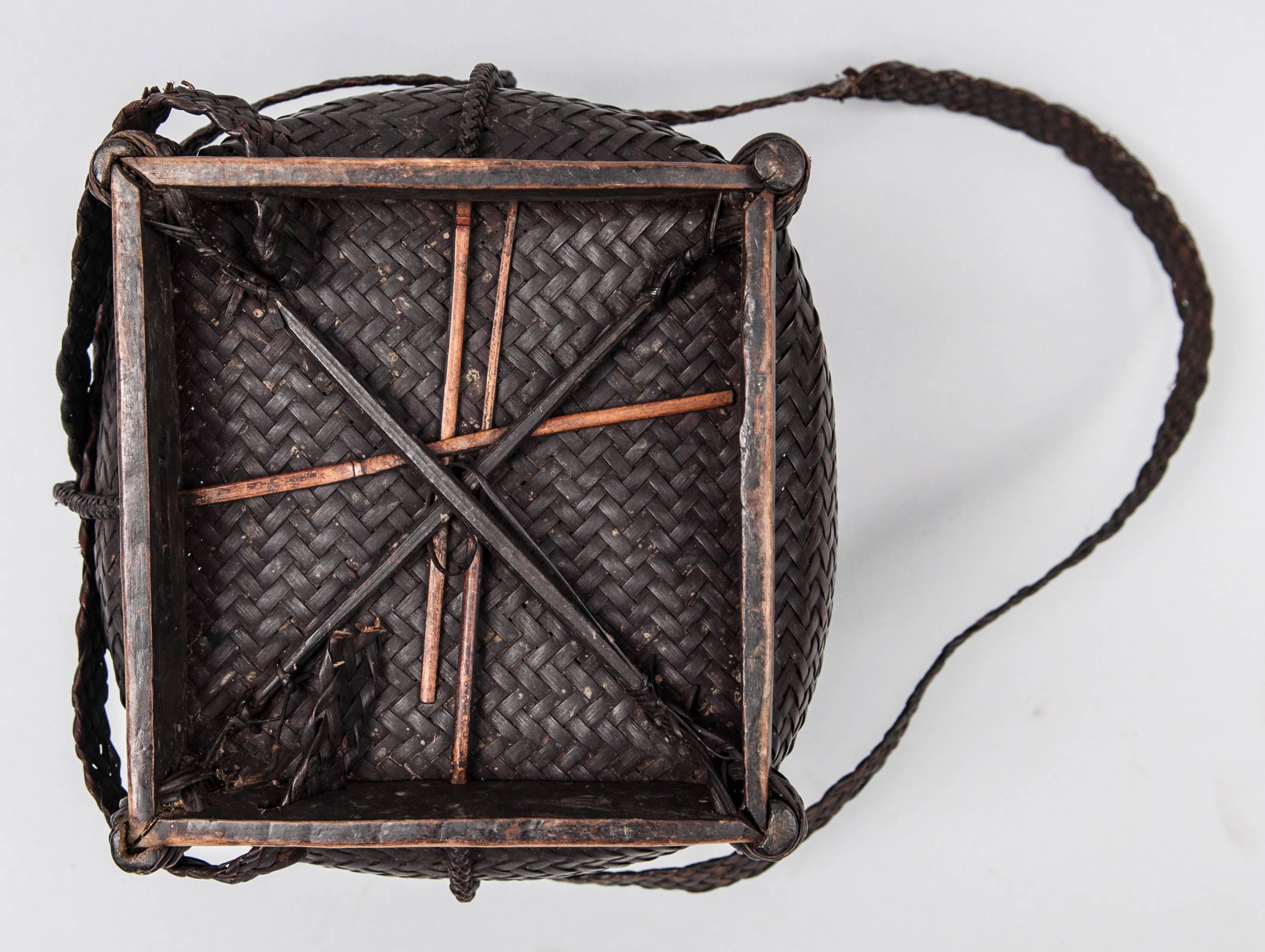 Laotian Collecting Basket from Ata Pue Area of Laos, Mid-20th Century, Bamboo, Rattan