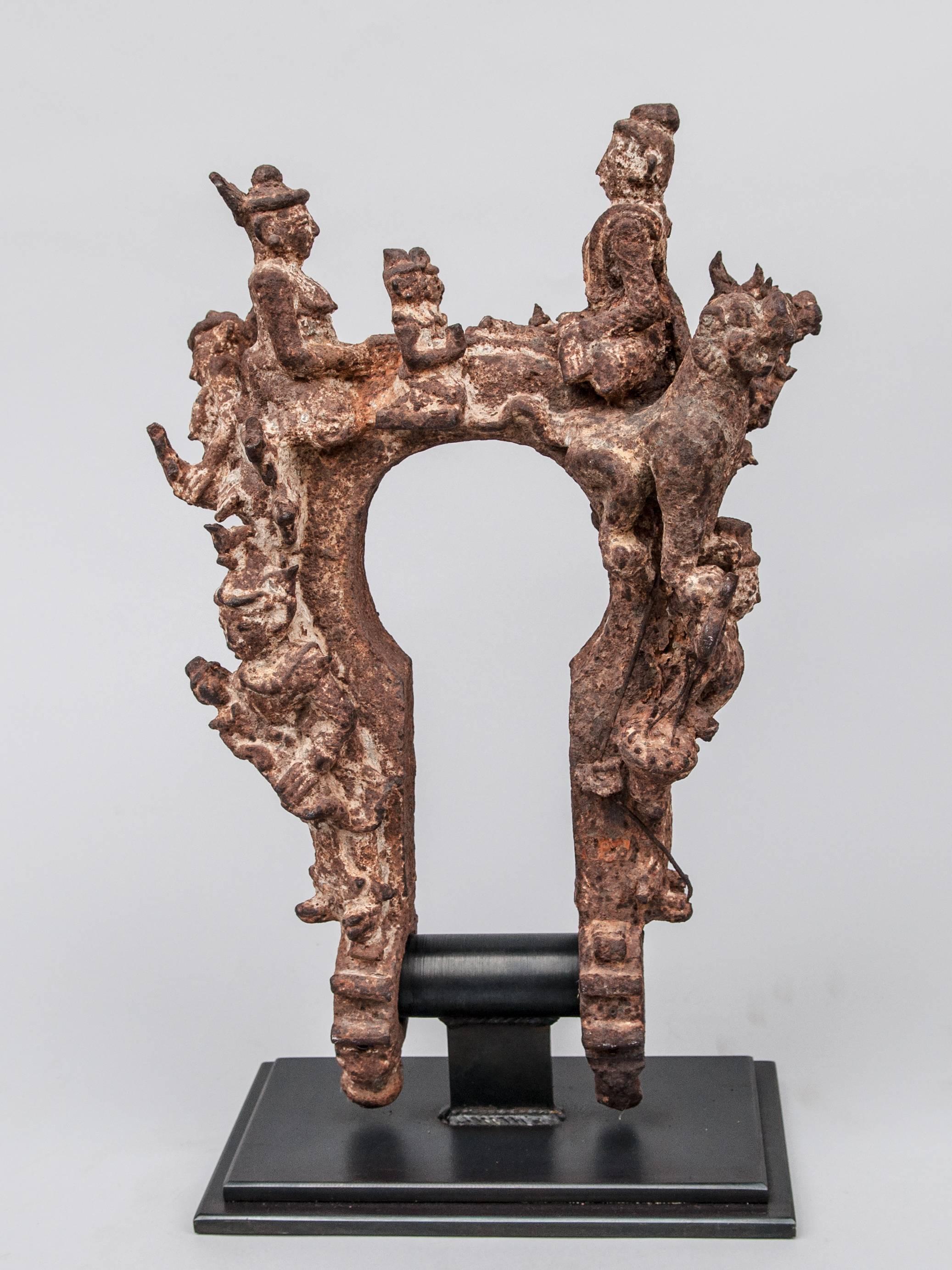 Burmese Cast Iron Temple Bell Holding Bracket from Burma, Late 19th-Early 20th Century