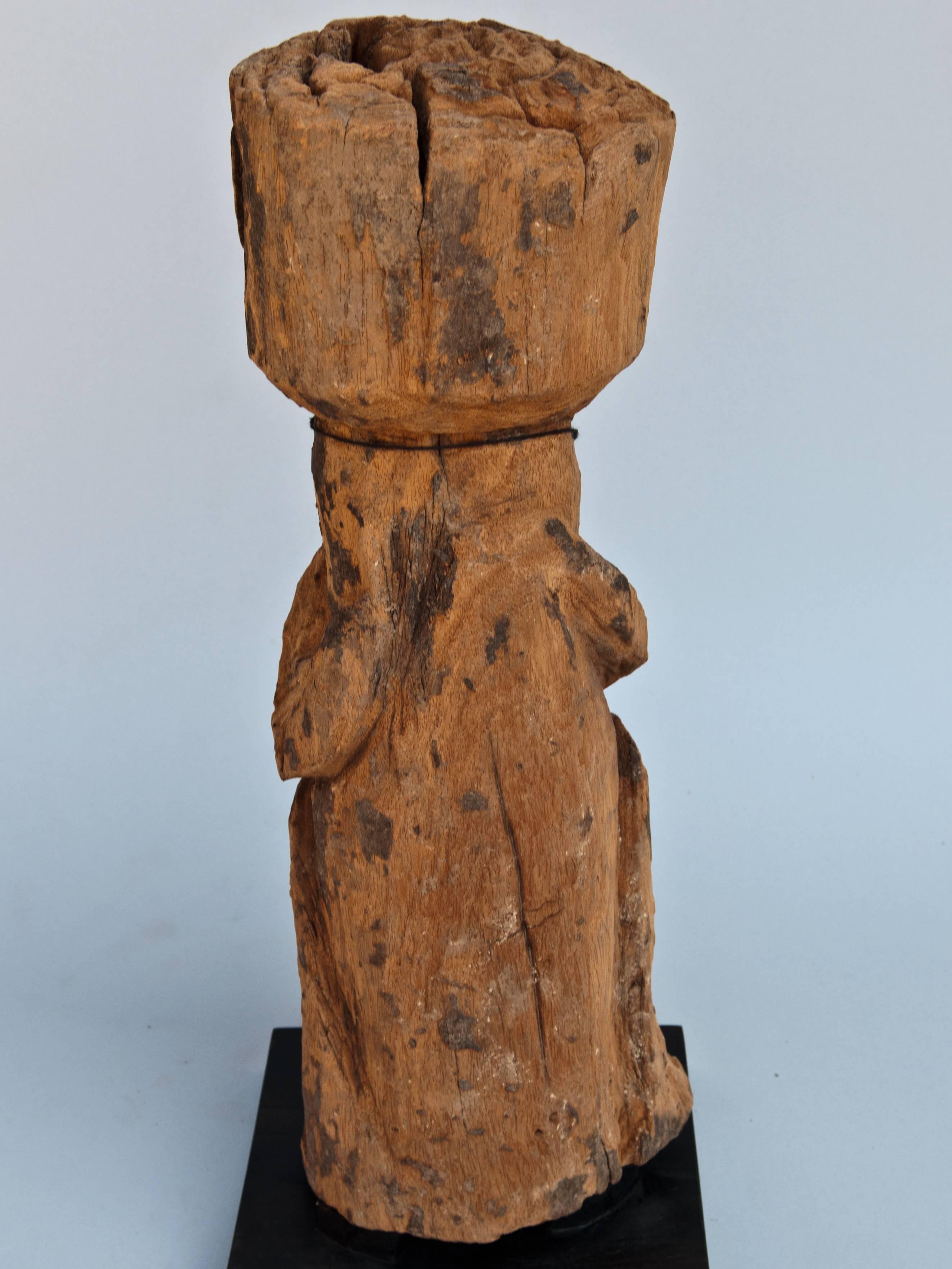 Nepalese Wooden Ancestral Figure from West Nepal, Early to Mid 20th Century, Wooden Stand