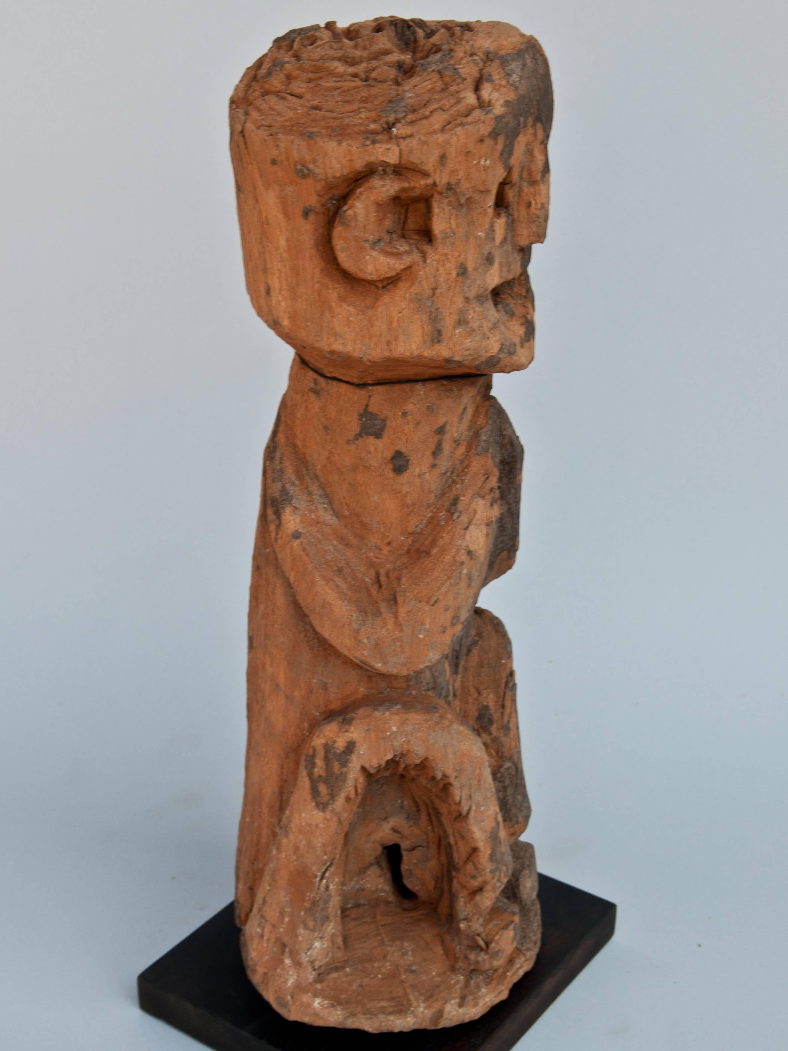 Hand-Carved Wooden Ancestral Figure from West Nepal, Early to Mid 20th Century, Wooden Stand