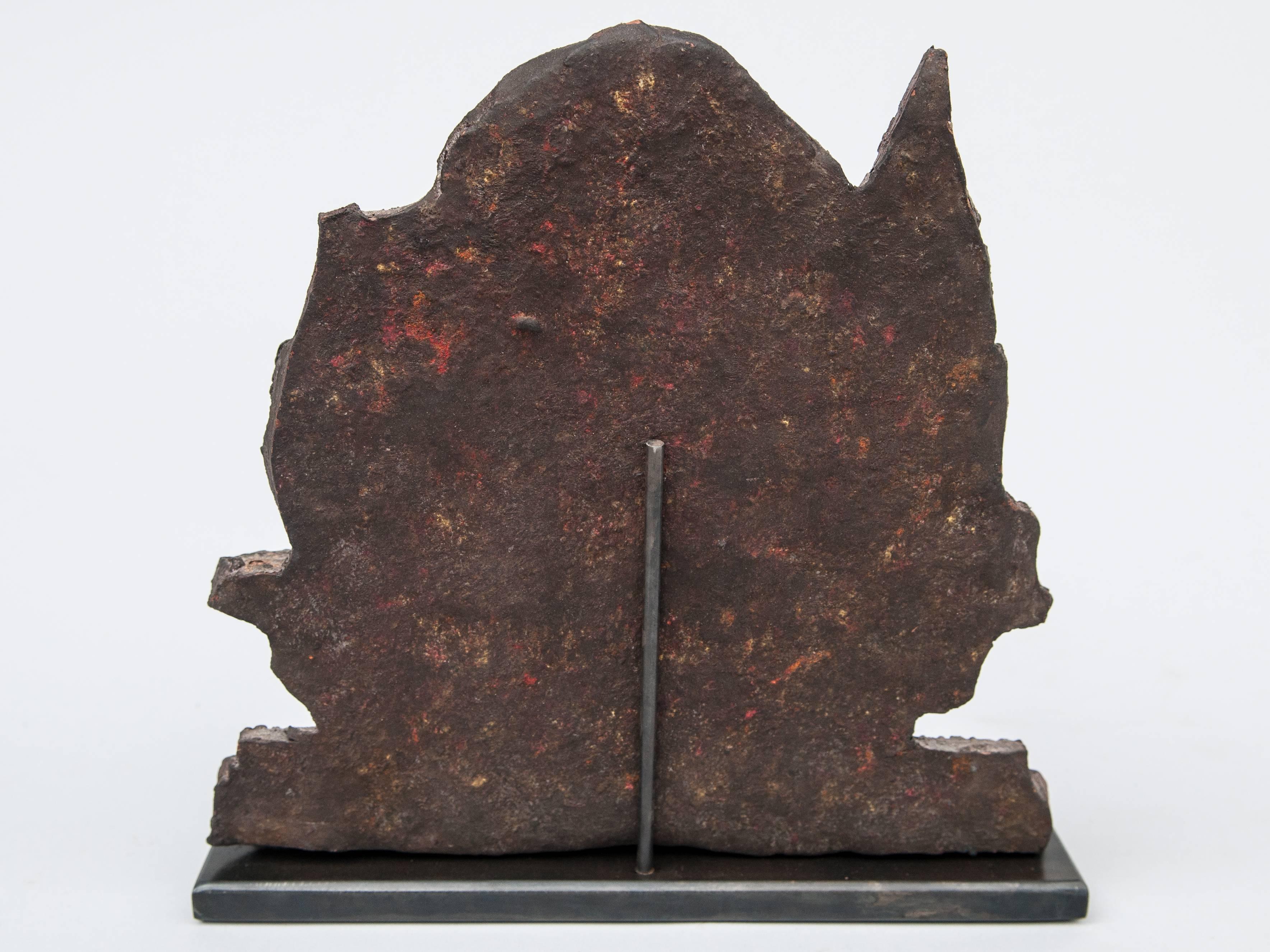 Tribal Terracotta Votive Plaque from Nepal, Early to Mid-20th Century. On Metal Base.
