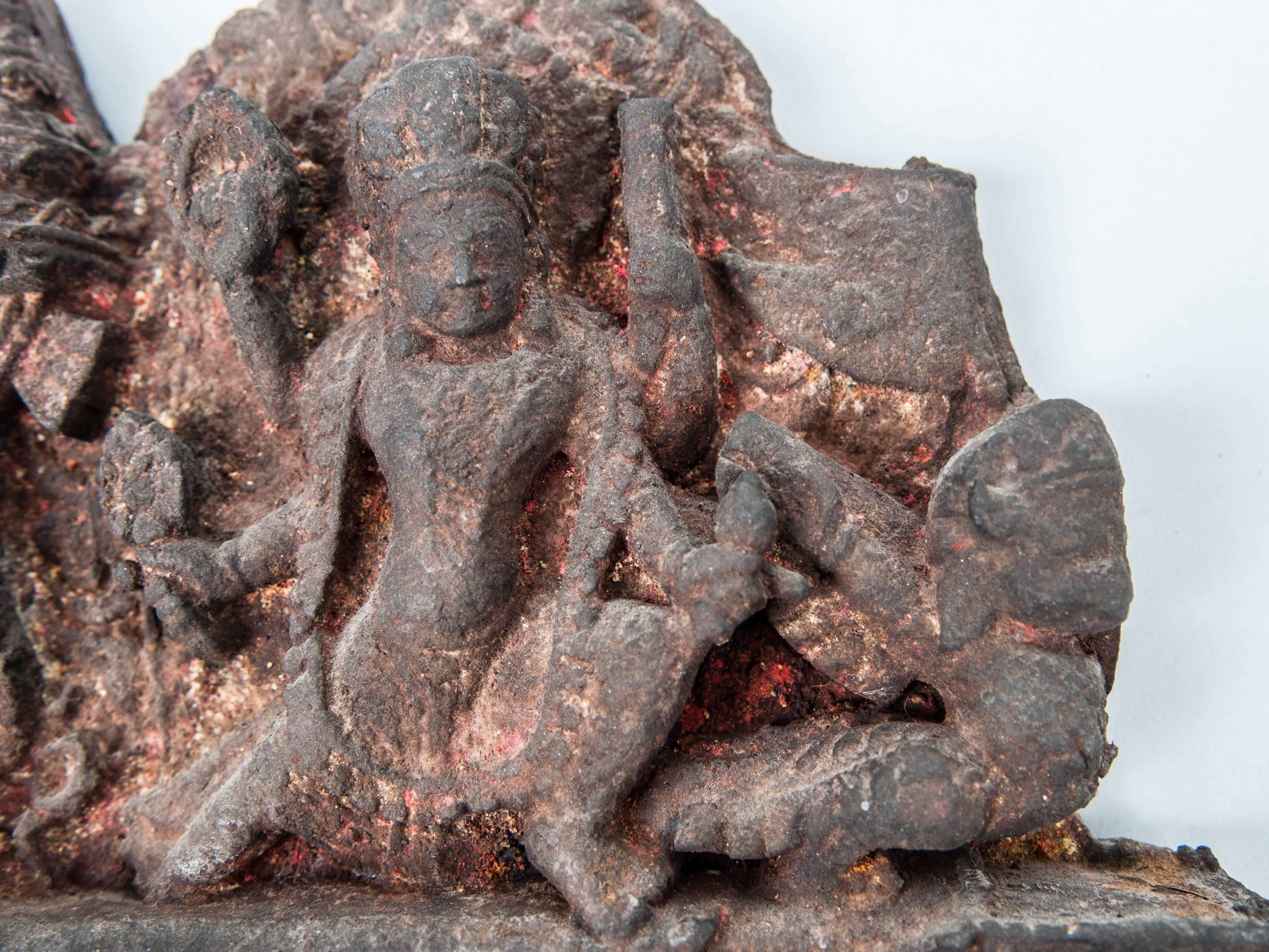 Terracotta Votive Plaque from Nepal, Early to Mid-20th Century. On Metal Base. In Good Condition In Point Richmond, CA
