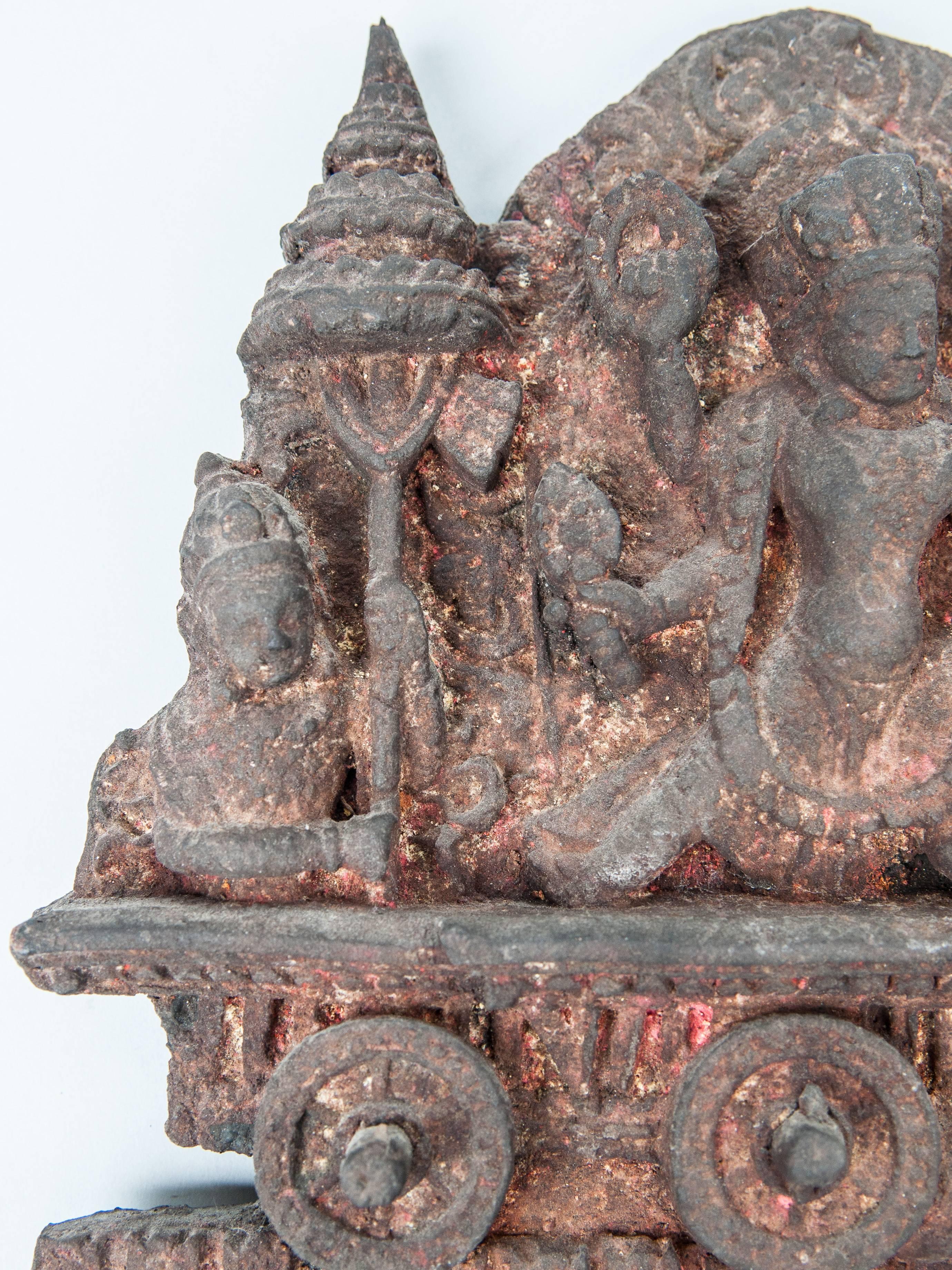 Early 20th Century Terracotta Votive Plaque from Nepal, Early to Mid-20th Century. On Metal Base.