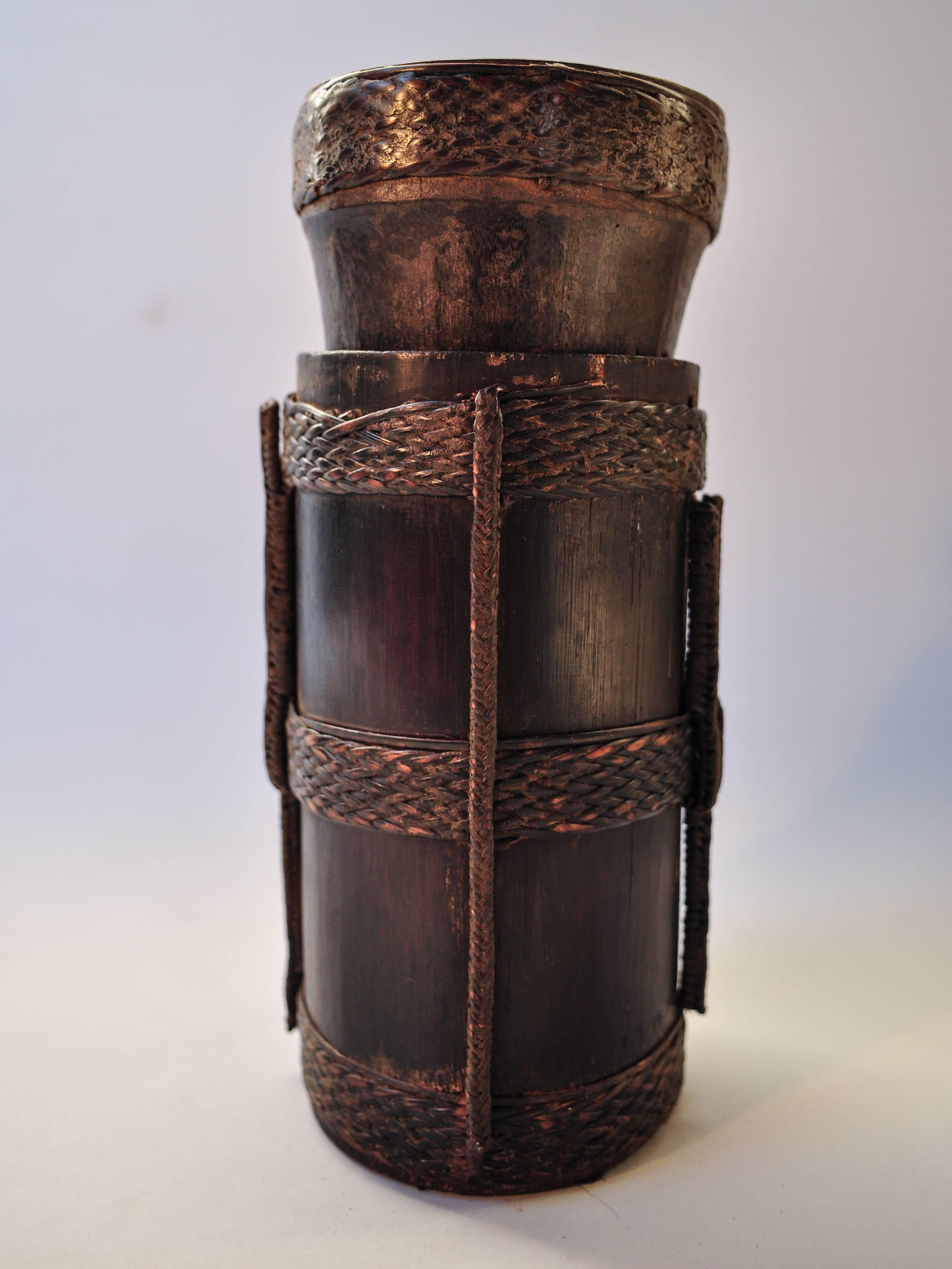 Nepalese Bamboo Container from Nepal with Rattan Detailing, Mid-Late 20th Century