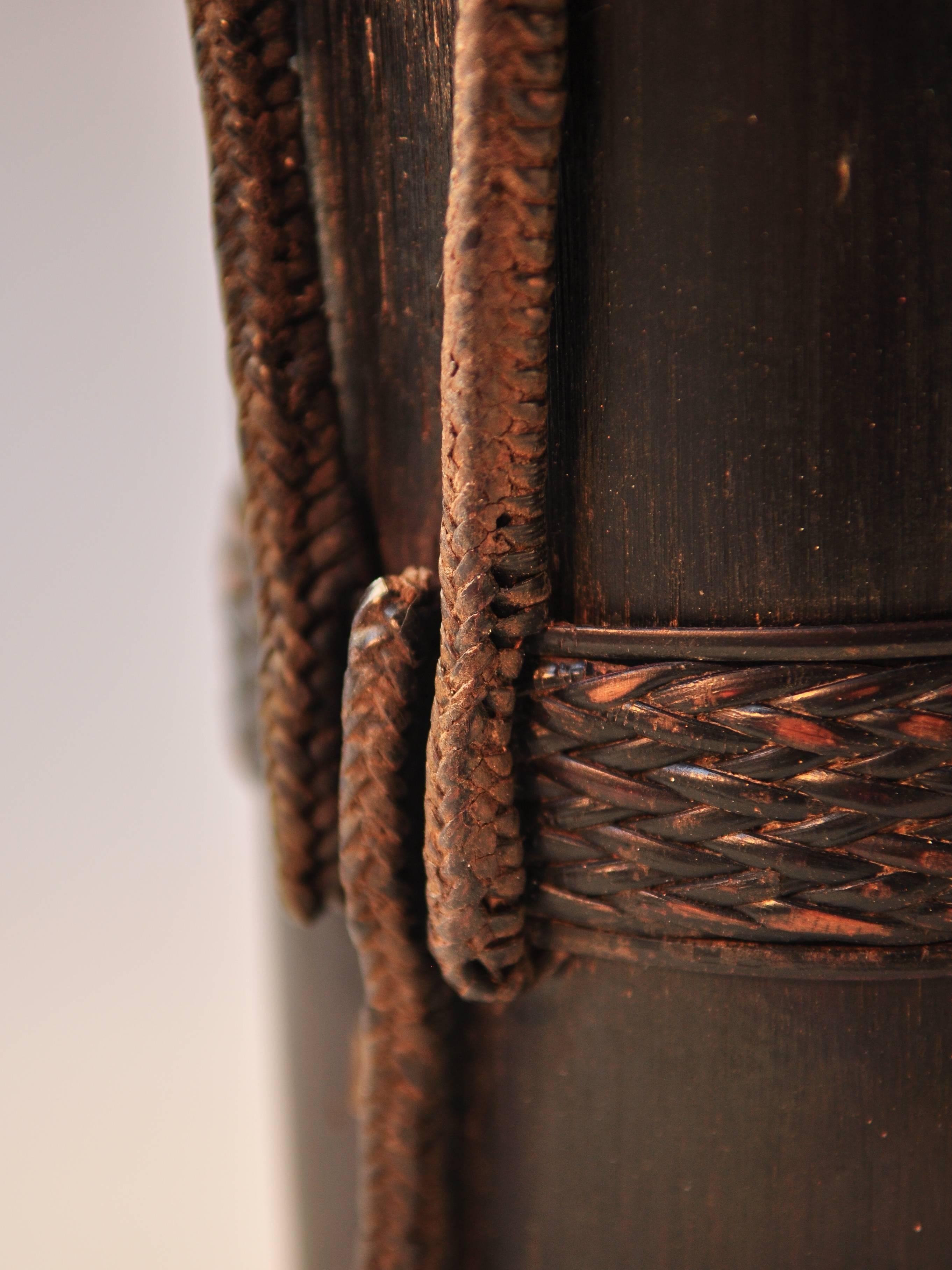 Tribal Bamboo Container from Nepal with Rattan Detailing, Mid-Late 20th Century