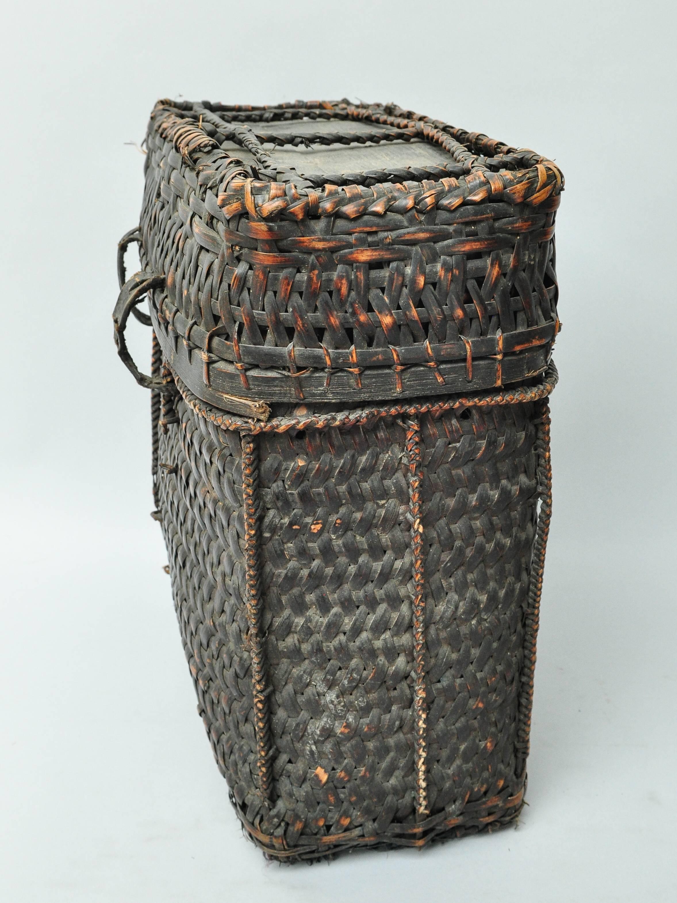 Bhutanese Tribal Storage and Carrying Basket with Lid from Bhutan, Mid-Late 20th Century