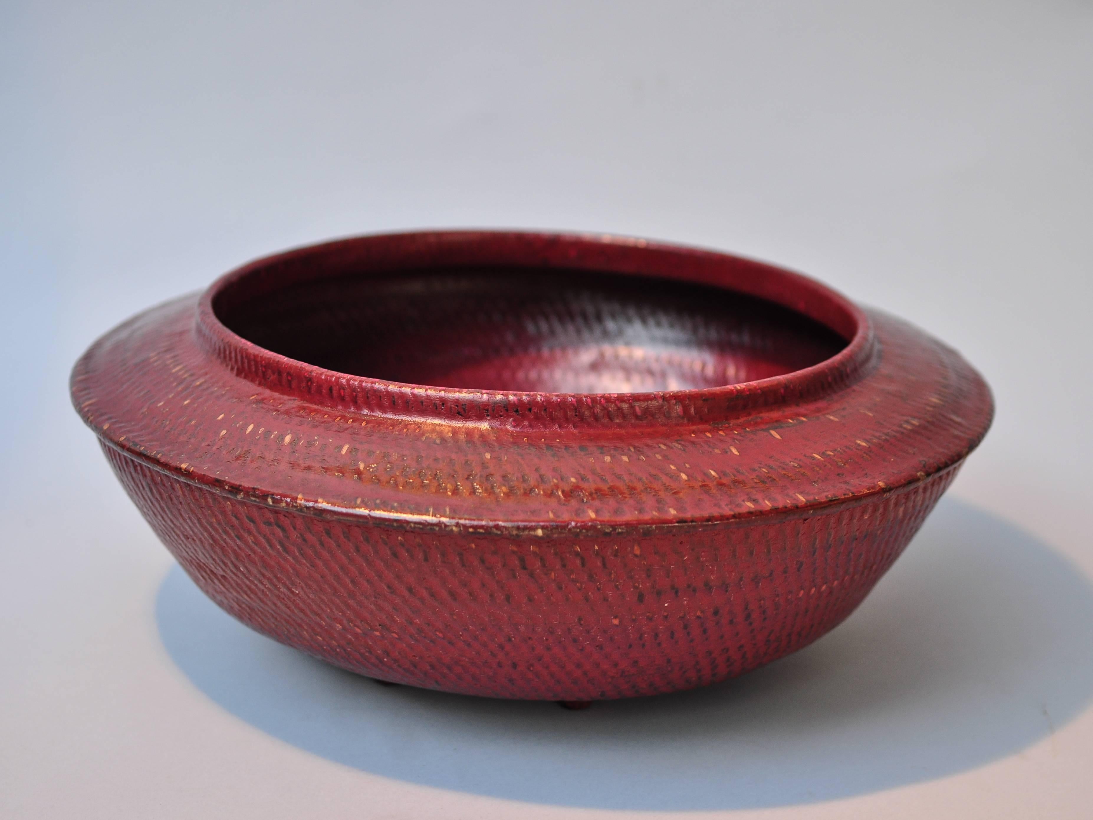Tiered Red Lacquer Offering Vessel, Hsun Gwet, Burma, Mid-20th Century, Rattan 2