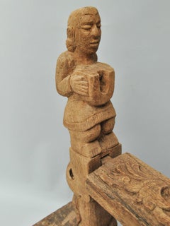Cotton or Silk Spinning Wheel with Carvings, Burma, Early-Mid 20th Century, Teak
