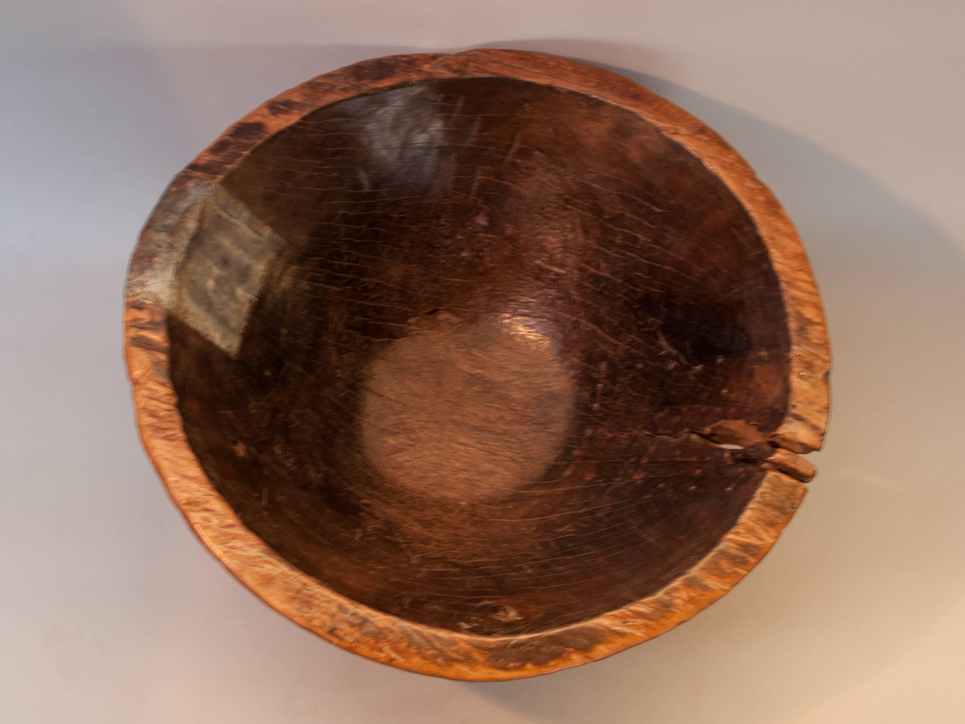 Sheet Metal Large Hand Hewn Wooden Bowl, Cirebon, Java, Mid-20th Century, Jackfruit Wood