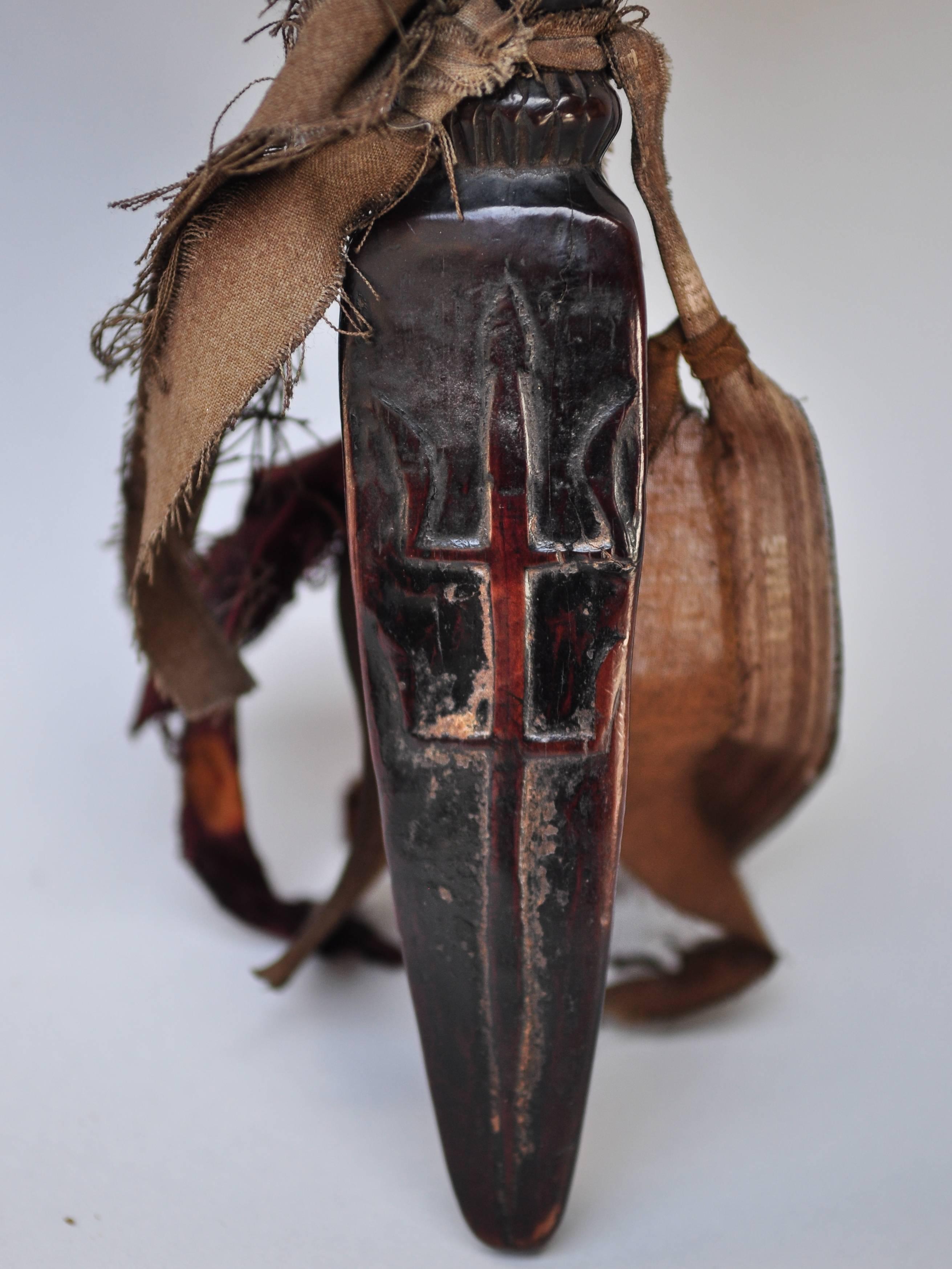 Tribal Shaman Drum with Carved Wooden Handle, Nepal Himalaya, Mid-20th Century