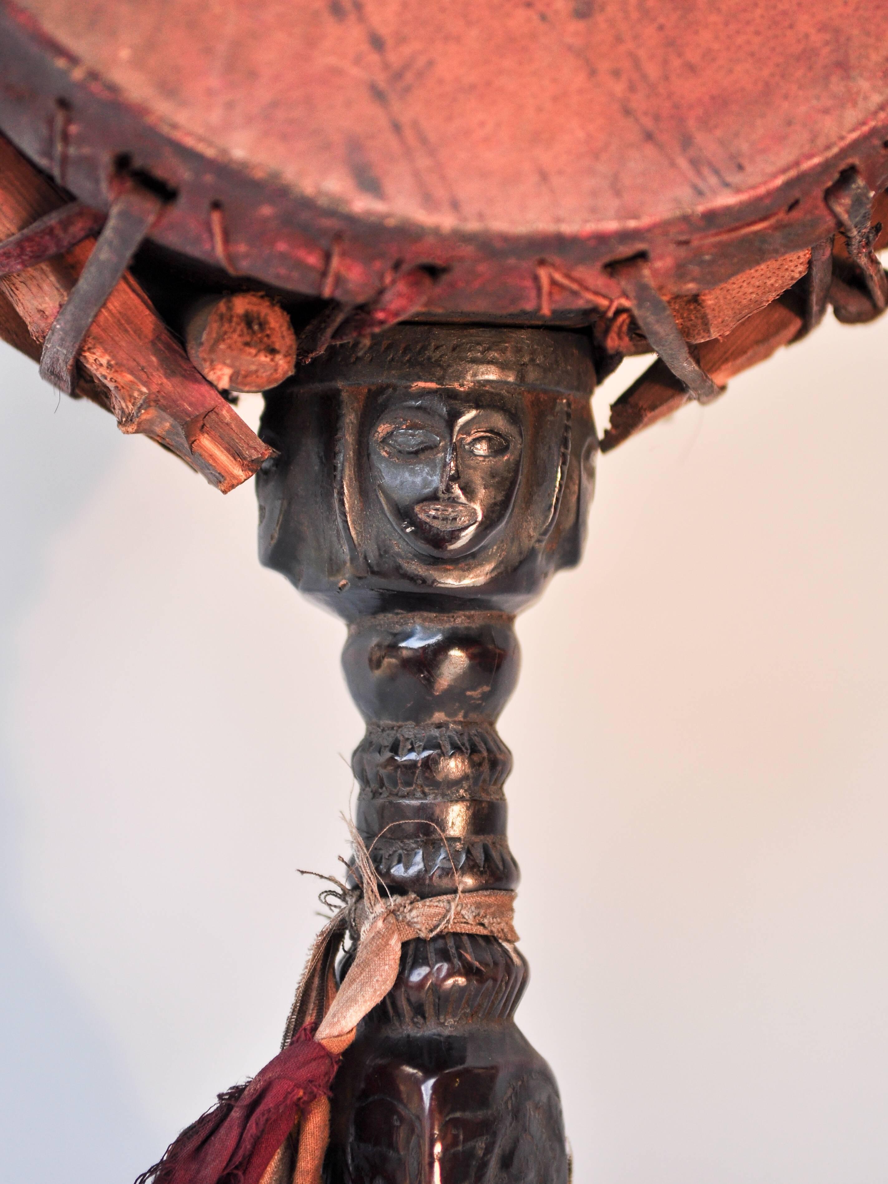 Nepalese Shaman Drum with Carved Wooden Handle, Nepal Himalaya, Mid-20th Century