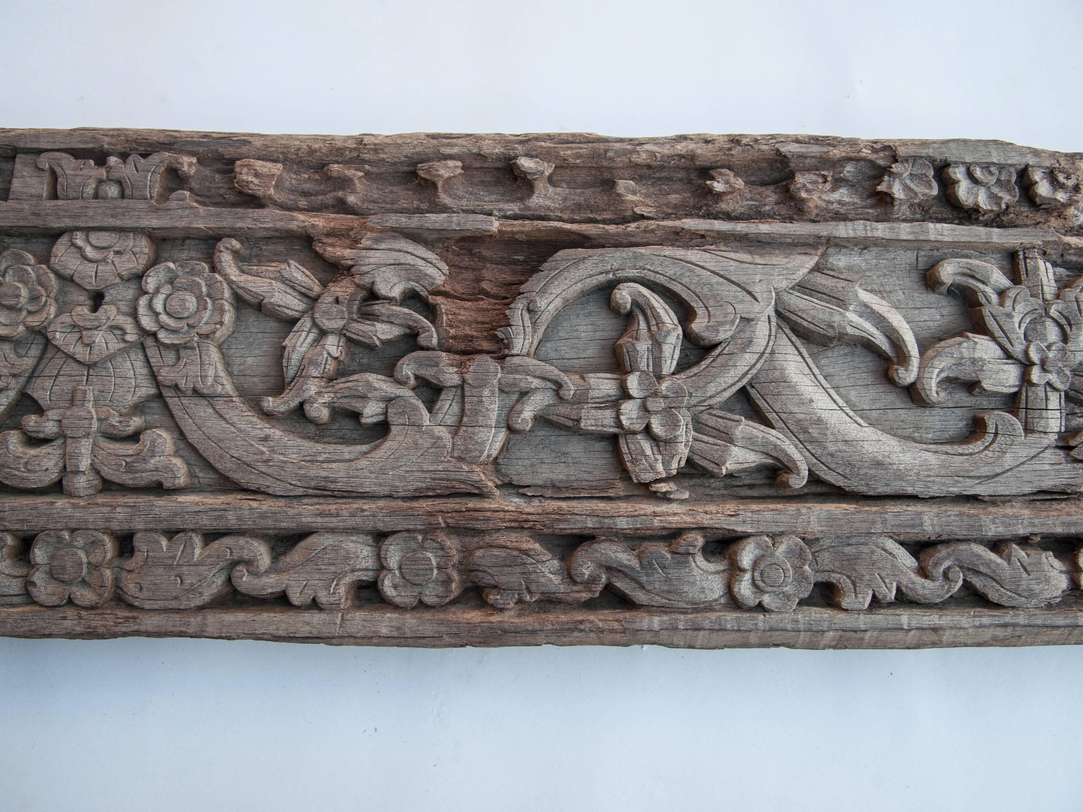 Tribal Vintage Carved Ironwood Panel with Floral Motif, Borneo, Mid-20th Century