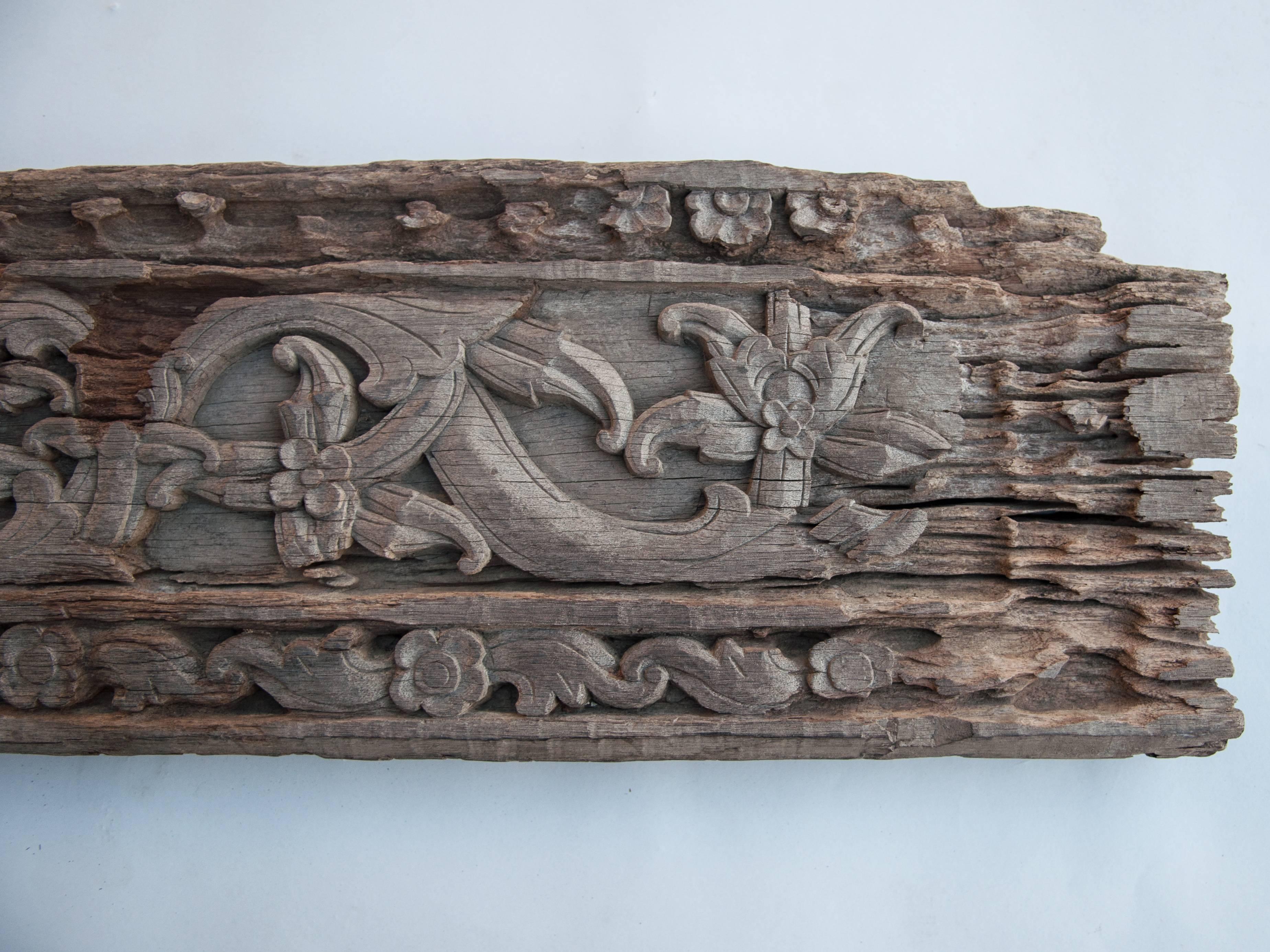 Indonesian Vintage Carved Ironwood Panel with Floral Motif, Borneo, Mid-20th Century