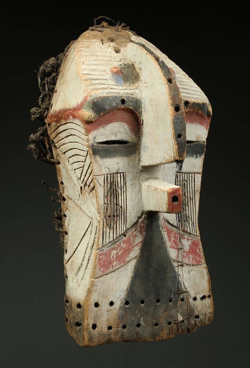 Congolese Songye Luba Kifwebe Tribal Wood Mask, with White, Red and Black, Africa, Congo
