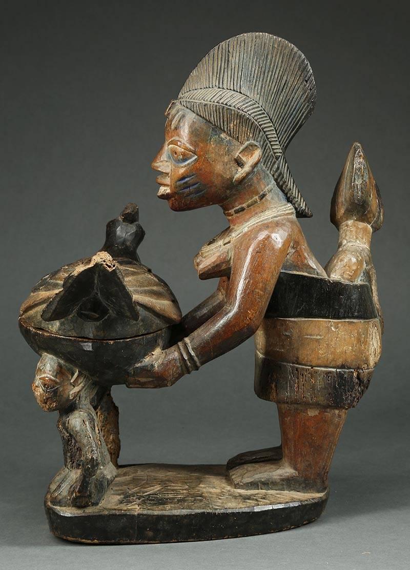 Nigerian Yoruba Tribal Maternity Offering Bowl Figure Chicken, Nigeria Africa Timeless