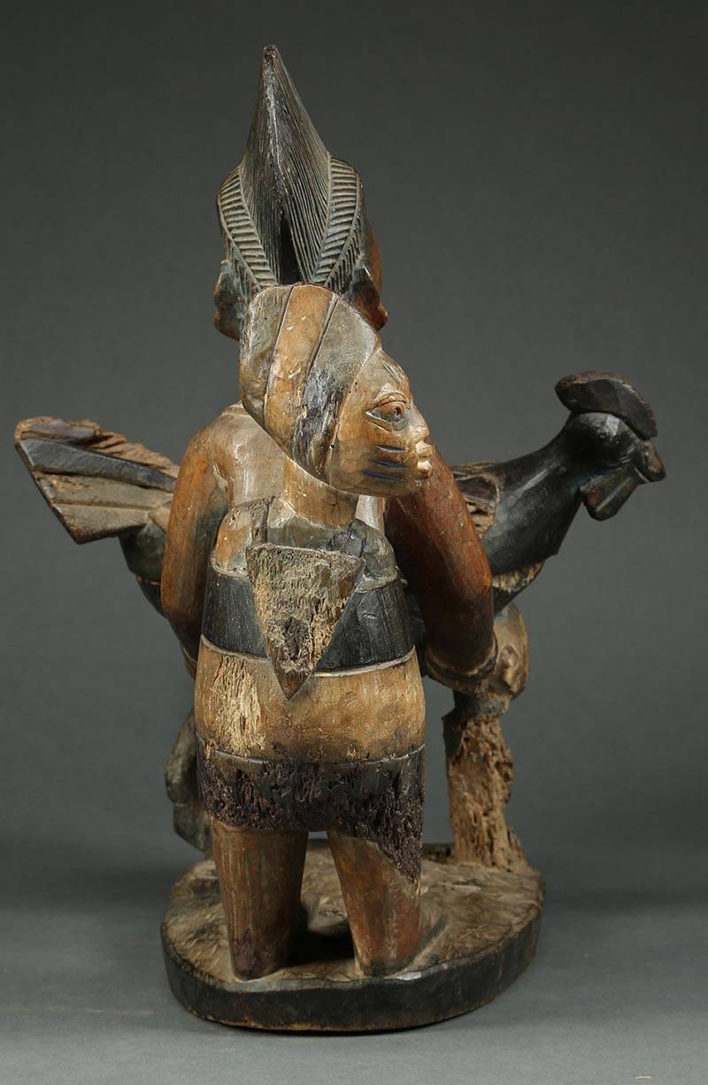 Hand-Carved Yoruba Tribal Maternity Offering Bowl Figure Chicken, Nigeria Africa Timeless